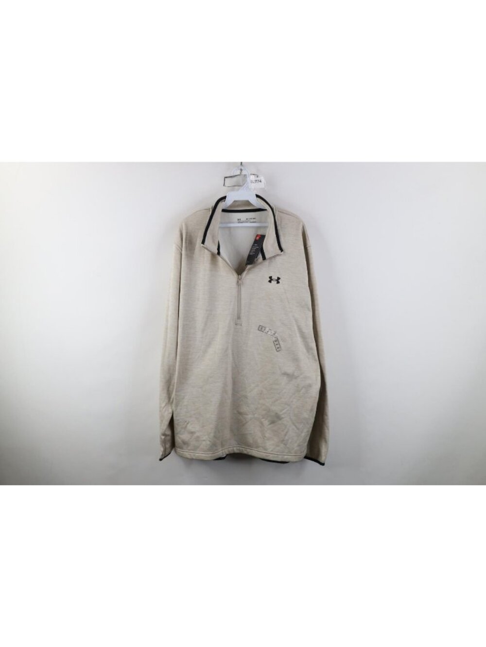 New Under Armour Mens 2XL XXL Loose ColdGear Half Zip Fleece Lined Sweater Beige